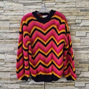 ​AVARA Zig Zag Chevron Knit Swer Women’s S Multicolor Pink Orange Yellow